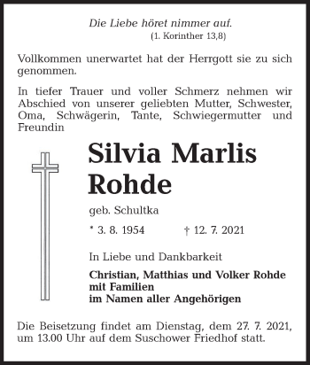 Traueranzeige von Silvia Marlis Rohde von lausitzer_rundschau