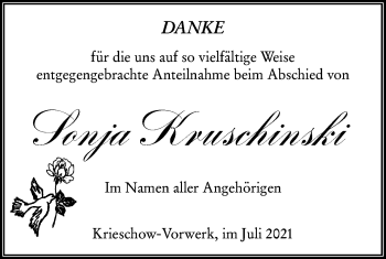 Traueranzeige von Sonja Kruschinski von lausitzer_rundschau