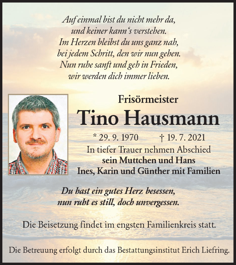  Traueranzeige für Tino Hausmann vom 24.07.2021 aus lausitzer_rundschau