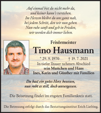 Traueranzeige von Tino Hausmann von lausitzer_rundschau