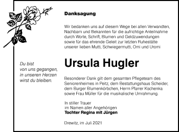 Traueranzeige von Ursula Hugler von lausitzer_rundschau