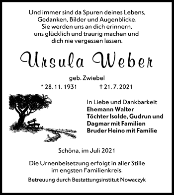 Traueranzeige von Ursula Weber von lausitzer_rundschau
