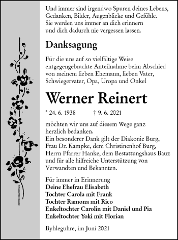 Traueranzeige von Werner Reinert von lausitzer_rundschau