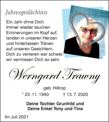 Traueranzeige von Werngard Trawny von lausitzer_rundschau