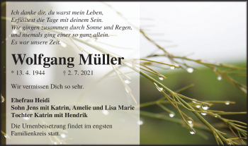 Traueranzeige von Wolfgang Müller von lausitzer_rundschau