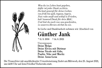 Traueranzeige von Günther Jank von LAUSITZER_RUNDSCHAU