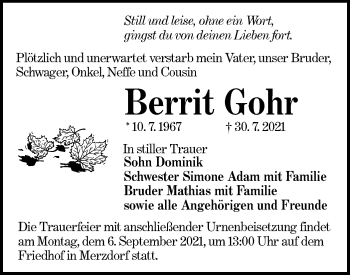 Traueranzeige von Berrit Gohr von lausitzer_rundschau