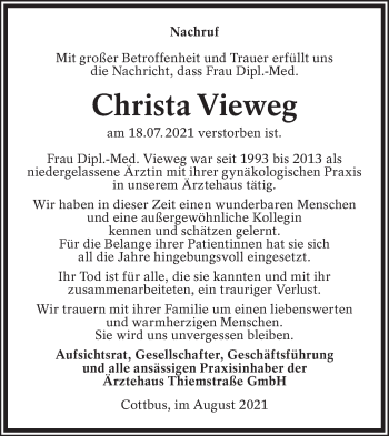 Traueranzeige von Christa Vieweg von lausitzer_rundschau