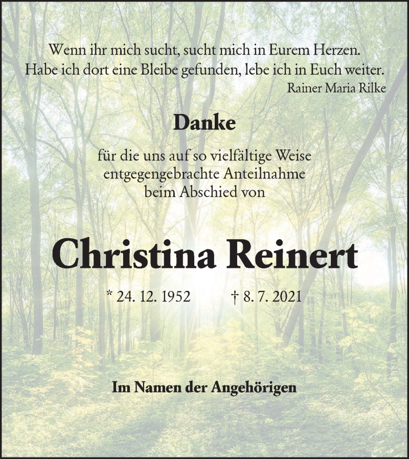  Traueranzeige für Christina Reinert vom 28.08.2021 aus lausitzer_rundschau