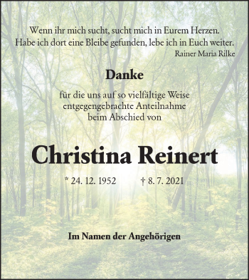 Traueranzeige von Christina Reinert von lausitzer_rundschau