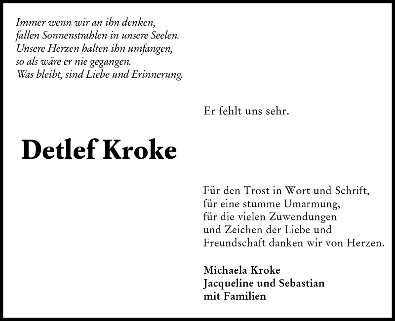  Traueranzeige für Detlef Kroke vom 28.08.2021 aus lausitzer_rundschau