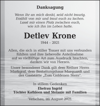 Traueranzeige von Detlev Krone von lausitzer_rundschau