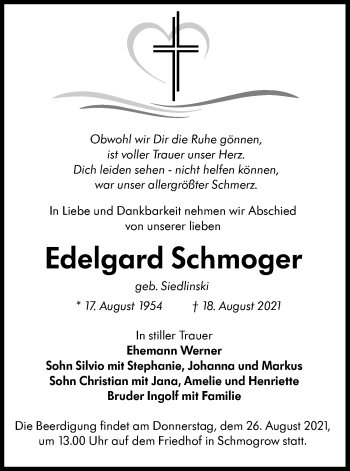 Traueranzeige von Edelgard Schmoger von lausitzer_rundschau