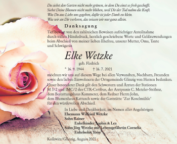 Traueranzeige von Elke Wetzke von lausitzer_rundschau