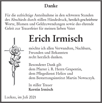 Traueranzeige von Erich Irmisch von lausitzer_rundschau