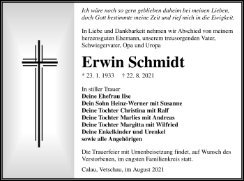 Traueranzeige von Erwin Schmidt von lausitzer_rundschau