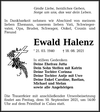 Traueranzeige von Ewald Halenz von lausitzer_rundschau