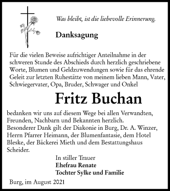 Traueranzeige von Fritz Buchan von lausitzer_rundschau