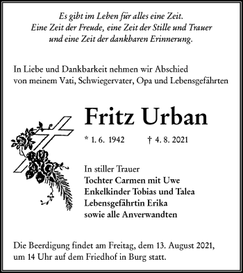 Traueranzeige von Fritz Urban von lausitzer_rundschau