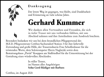 Traueranzeige von Gerhard Kummer von lausitzer_rundschau