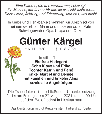 Traueranzeige von Günter Kärgel von lausitzer_rundschau