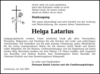 Traueranzeige von Helga Latarius von lausitzer_rundschau