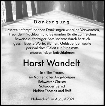 Traueranzeige von Horst Wandelt von lausitzer_rundschau