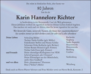 Traueranzeige von Karin Hannelore Richter von lausitzer_rundschau