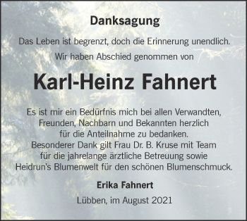 Traueranzeige von Karl-Heinz Fahnert von lausitzer_rundschau