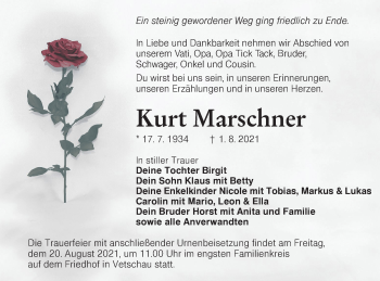 Traueranzeige von Kurt Marschner von lausitzer_rundschau