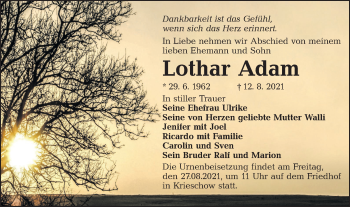 Traueranzeige von Lothar Adam von lausitzer_rundschau