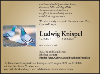 Traueranzeige von Ludwig Knispel von lausitzer_rundschau