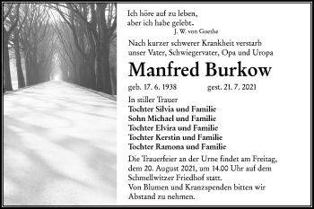 Traueranzeige von Manfred Burkow von lausitzer_rundschau
