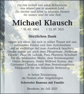 Traueranzeige von Michael Klausch von lausitzer_rundschau