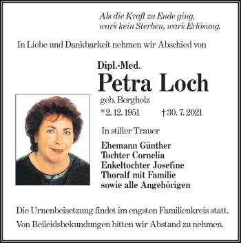 Traueranzeige von Petra Loch von lausitzer_rundschau