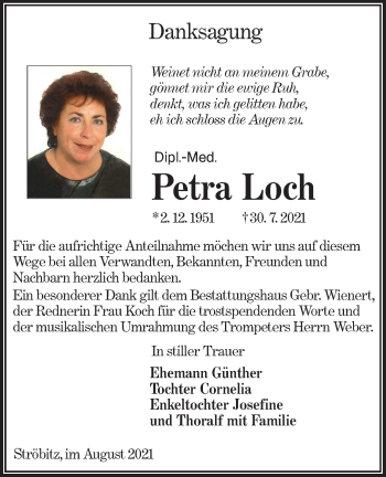 Traueranzeige von Petra Loch von lausitzer_rundschau