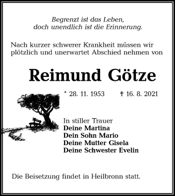 Traueranzeige von Reimund Götze von lausitzer_rundschau