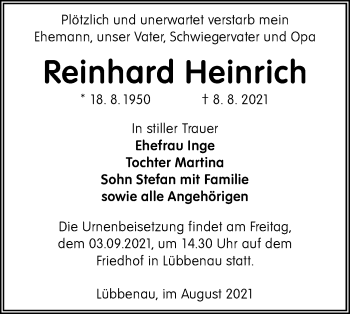Traueranzeige von Reinhard Heinrich von lausitzer_rundschau