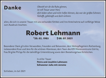 Traueranzeige von Robert Lehmann von lausitzer_rundschau