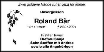 Traueranzeige von Roland Bär von lausitzer_rundschau