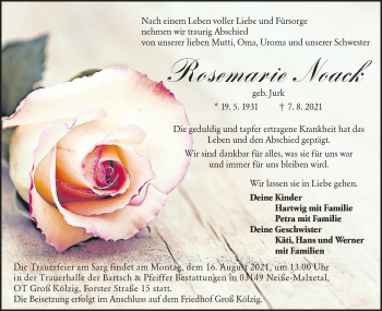 Traueranzeige von Rosemarie Noack von lausitzer_rundschau