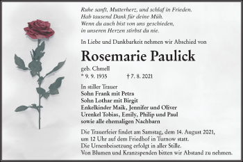 Traueranzeige von Rosemarie Paulick von lausitzer_rundschau