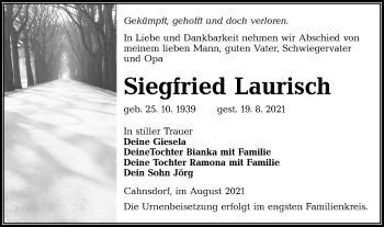 Traueranzeige von Siegfried Laurisch von lausitzer_rundschau