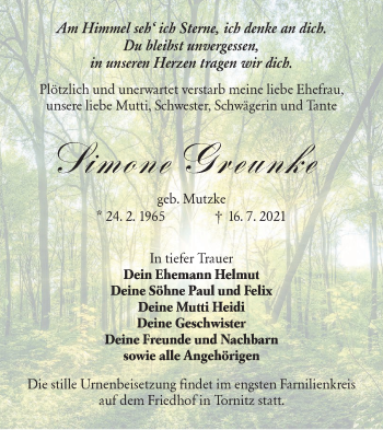 Traueranzeige von Simone Greunke von lausitzer_rundschau