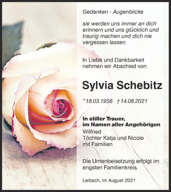 Traueranzeige von Sylvia Schebitz von lausitzer_rundschau