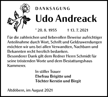 Traueranzeige von Udo Andreack von lausitzer_rundschau