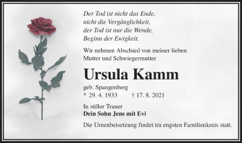 Traueranzeige von Ursula Kamm von lausitzer_rundschau