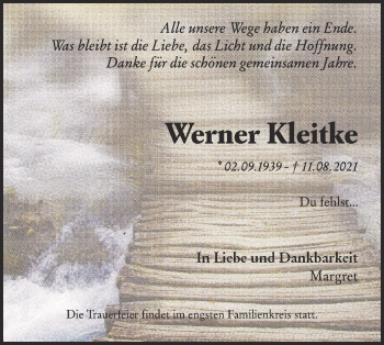 Traueranzeige von Werner Kleitke von lausitzer_rundschau