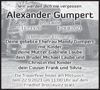 Traueranzeige von Alexander Gumpert von lausitzer_rundschau