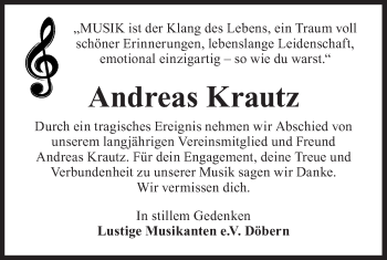 Traueranzeige von Andreas Krautz von lausitzer_rundschau